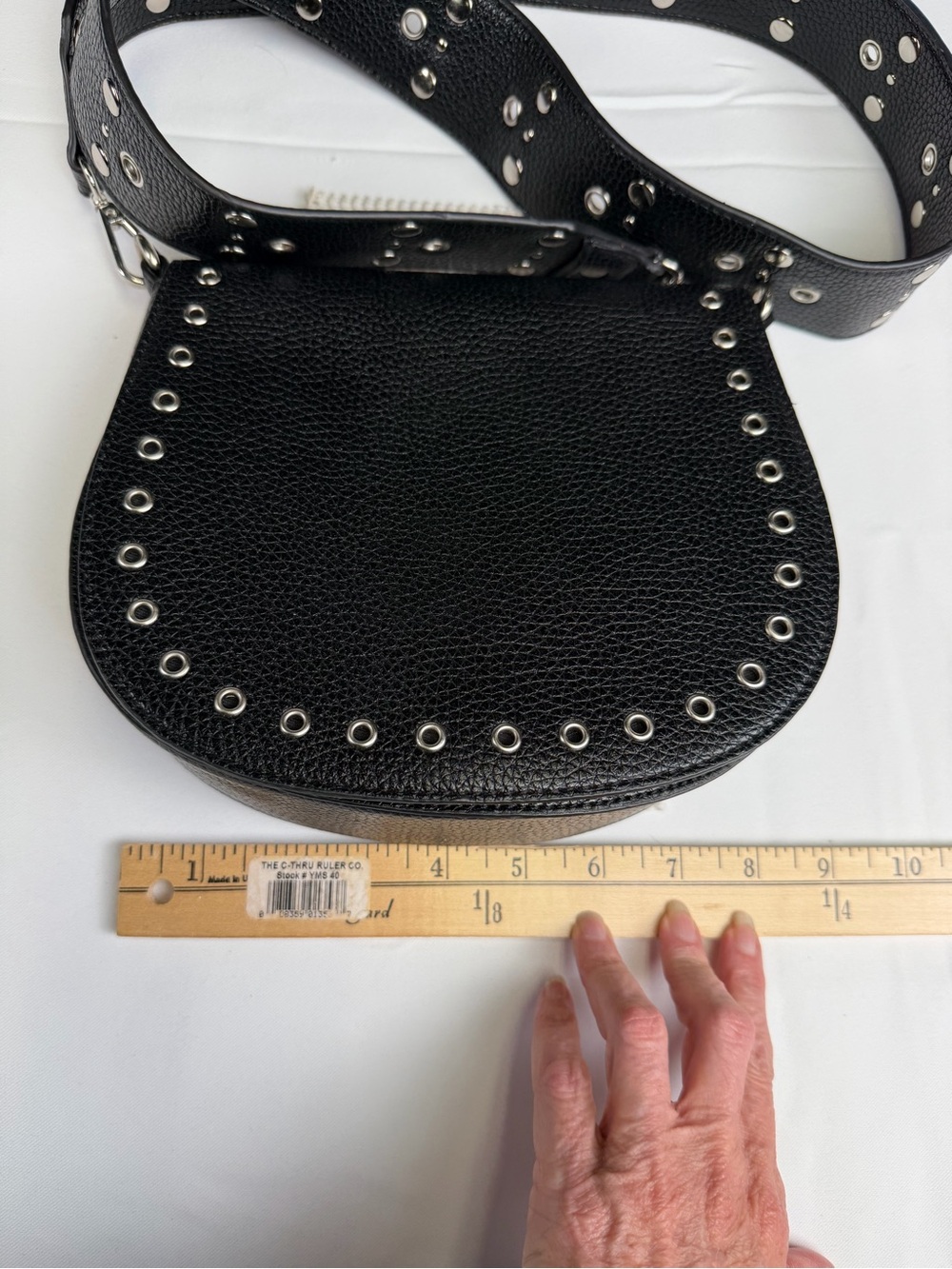 Steve Madden Black Pebbled Satchel with Silver Eyelet Grommet Trim - beautiful - Picture 11 of 12